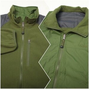 LL Bean Jacket Mens Large Green Reversible Fleece Full Zip Pockets